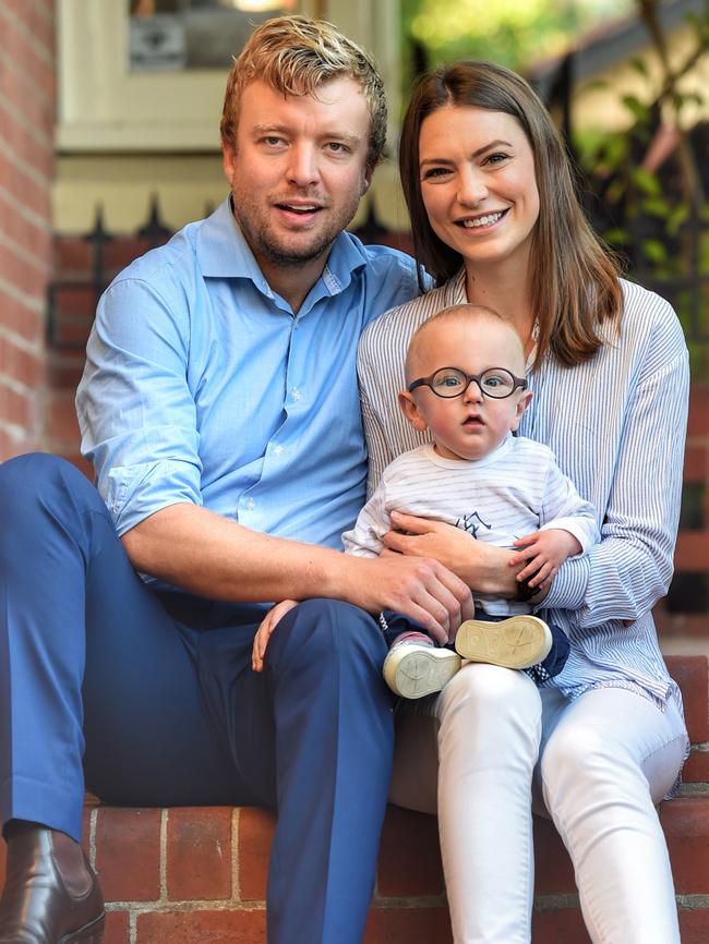 John Rule with his son Gus and wife Jacki. Picture: Tony Gough