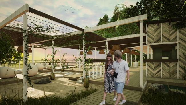 Mayfair 101’s vision for the Dunk Island spit which is set to include a beach side bar and cafe.