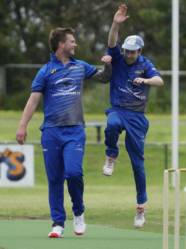 Jackson Mockett and Dylan Campbell celebrate.