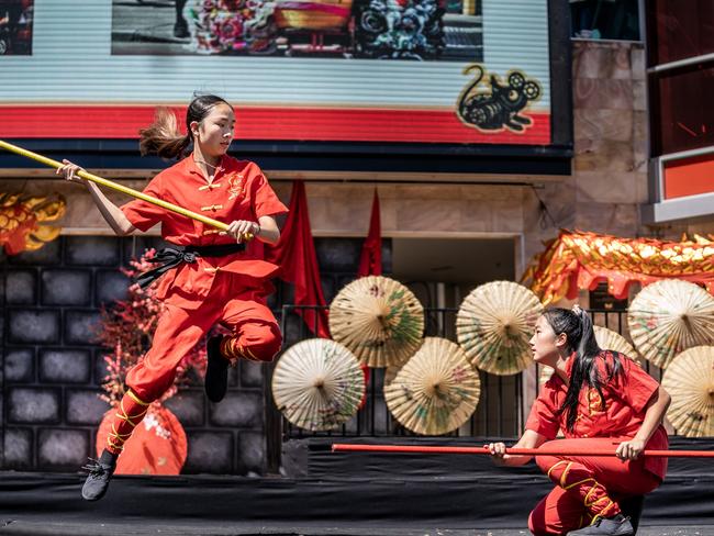 A martial arts display by members of the Yarn Yee Tong academy, at Perth’s Northbridge