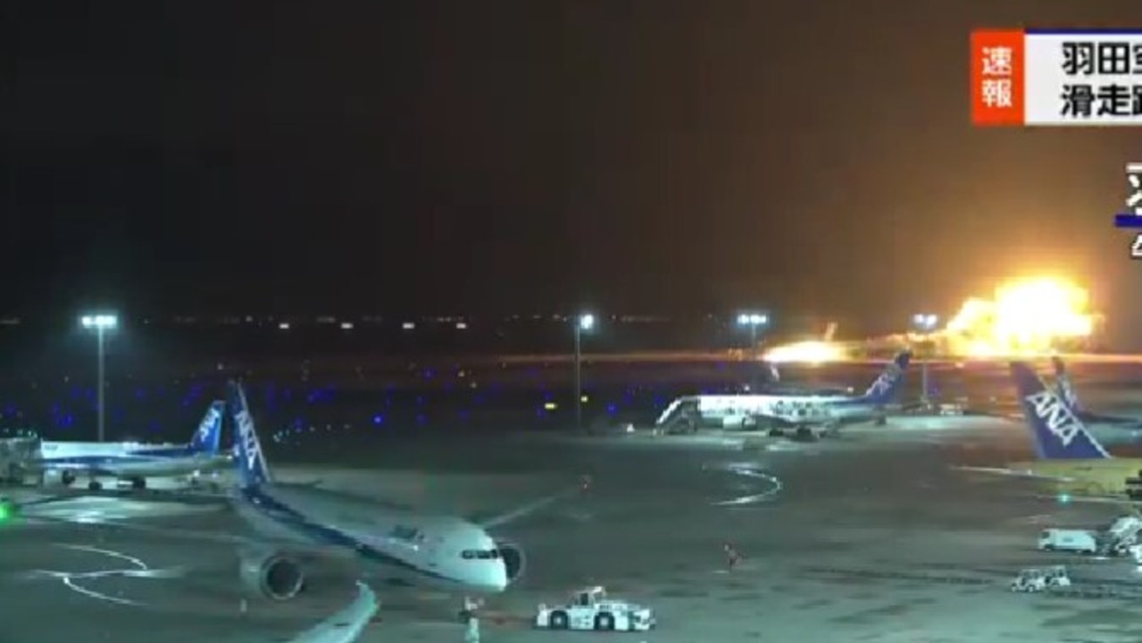 Vision from a Haneda Airport camera shows the moment of impact between a Japan Airlines passenger plane and a Japanese Coast Guard aircraft.