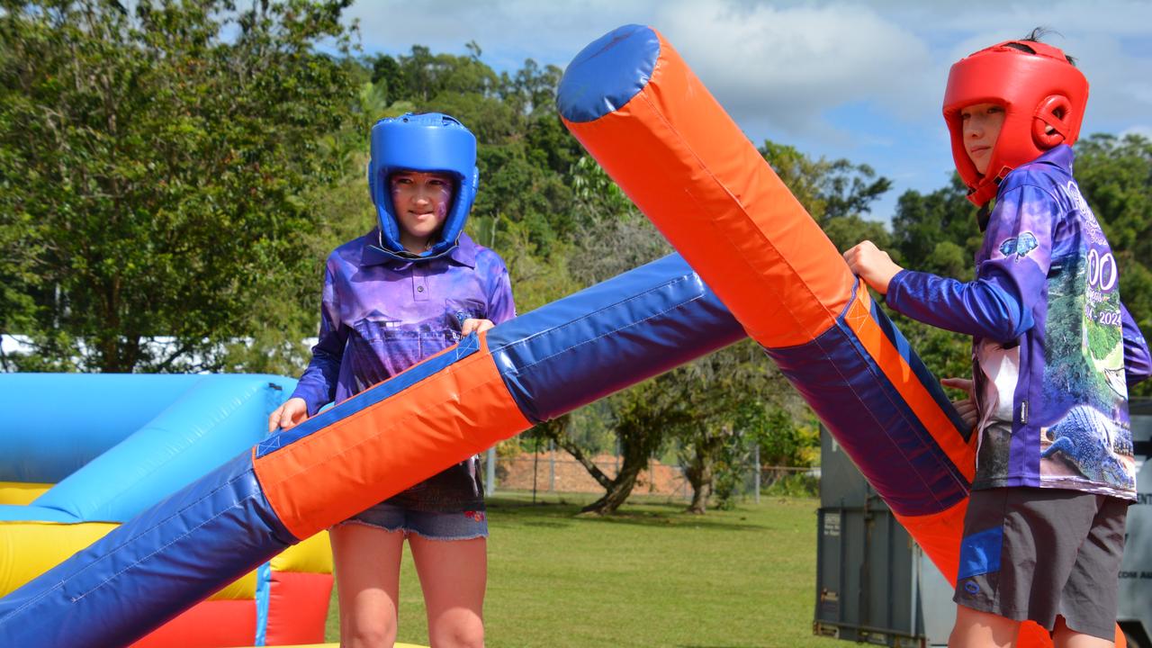 Daintree State School 2024 Centenary Celebration: Siblings Lillian and Bryson Collins had fun. Picture: Bronwyn Farr