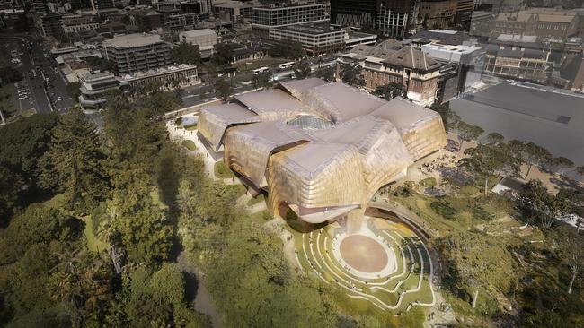 Aerial impression of the planned Tarrkarri art and cultures centre. Picture: Lot Fourteen