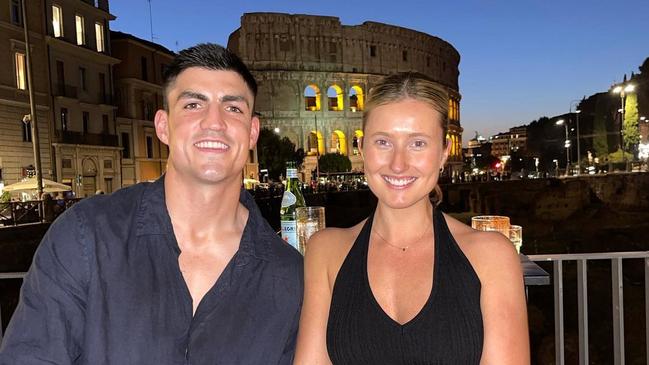 Collingwood premiership player Brayden Maynard and partner Ashlee pictured in Rome.