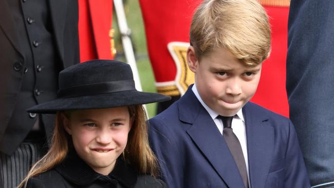 Princess Charlotte stands next to Prince George at Wellington Arch after the State Funeral of Queen Elizabeth II. Picture: Getty Images