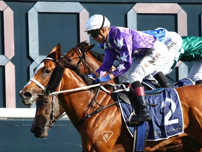 SYDNEY, AUSTRALIA - OCTOBER 28: Kerrin Mcevoy riding Espiona wins Race 8 The Invitation during Moet & Chandon Spring Champion Stakes Day - Sydney Racing at Royal Randwick Racecourse on October 28, 2023 in Sydney, Australia. (Photo by Jeremy Ng/Getty Images)