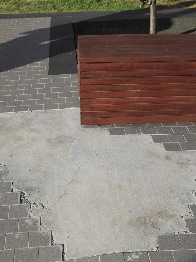 Patchwork concreting done over a water fountain which has been closed for “safety reasons”.