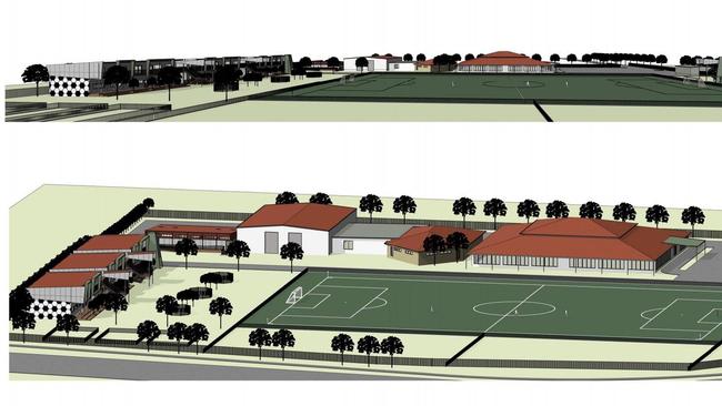 Artist impressions of the Queensland Football School proposed for Clear Island Waters.