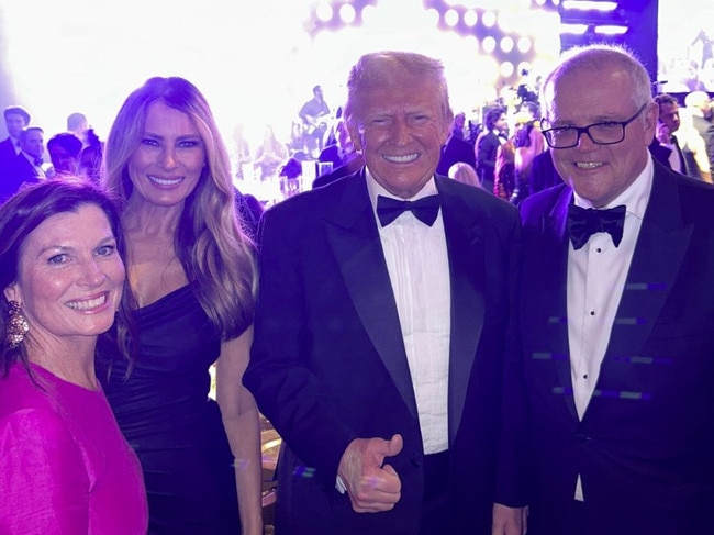 Former prime minister Scott Morrison has been spotted posing alongside US president elect Donald Trump during his New Year's Eve party at Mar-a-lago. Picture: Supplied