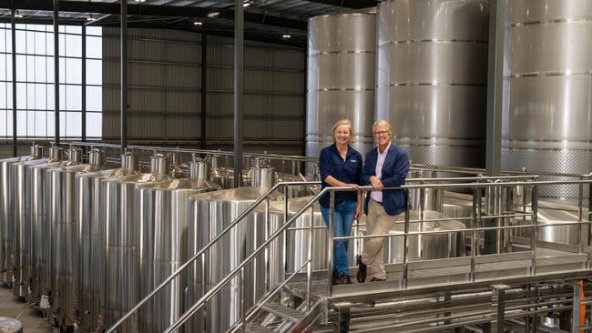 Jansz Tasmania winemaker Jen Doyle and owner Robert Hill-Smith inside the new winery.