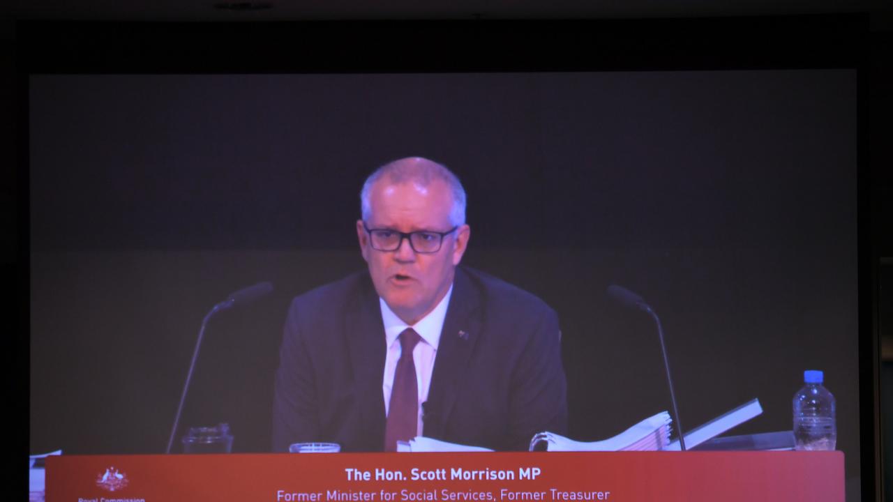 Former prime minister Scott Morrison gave evidence to the royal commission for his former role as social services minister. Picture: NCA NewsWire / John Gass