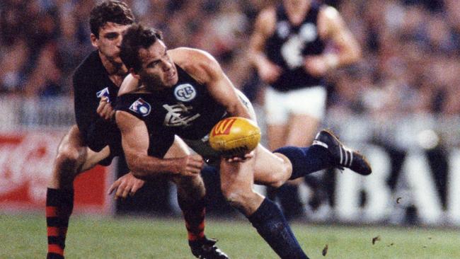 Carlton’s Greg Williams playing against the Bombers in September 1993. Picture: Ray Titus