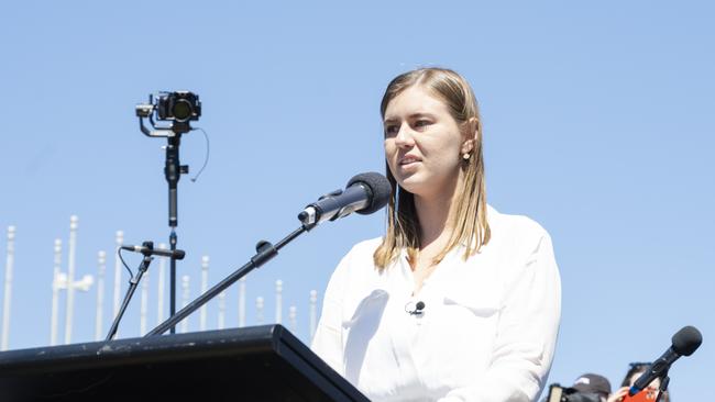 Brittany Higgins speaks at the Canberra Womens March 4 Justice on March 15. Picture: Jamila Toderas/Getty Images