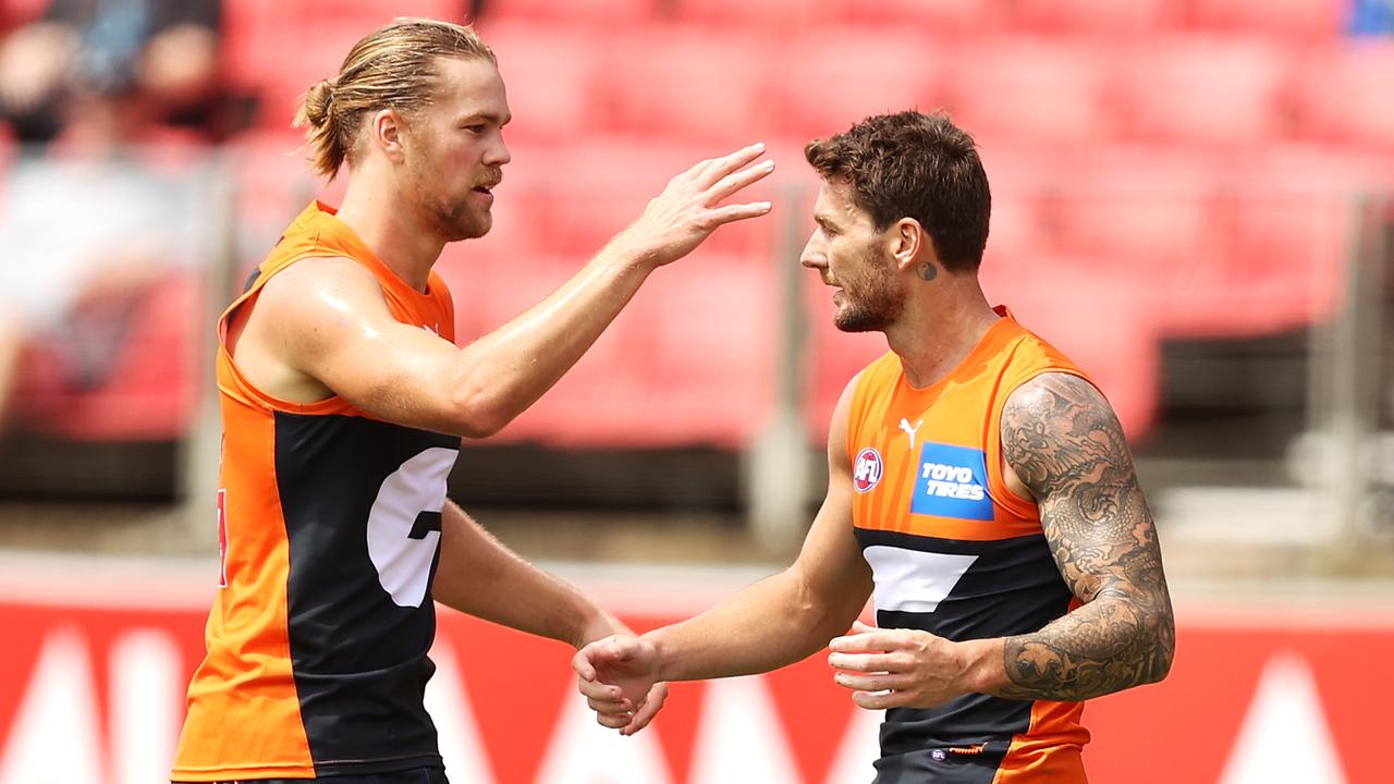 Harry Himmelberg (left) and Daniel Lloyd will have more responsibility while Toby Greene is out. Picture: Getty Images