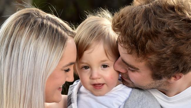 Tayla Murphy and Josh Giddens say the Royal Women’s Hospital saved their son’s life. Picture: Jay Town