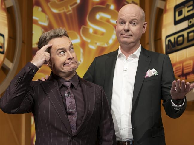 Grant Denyer and Tom Gleeson in Celebrity Deal or No Deal.