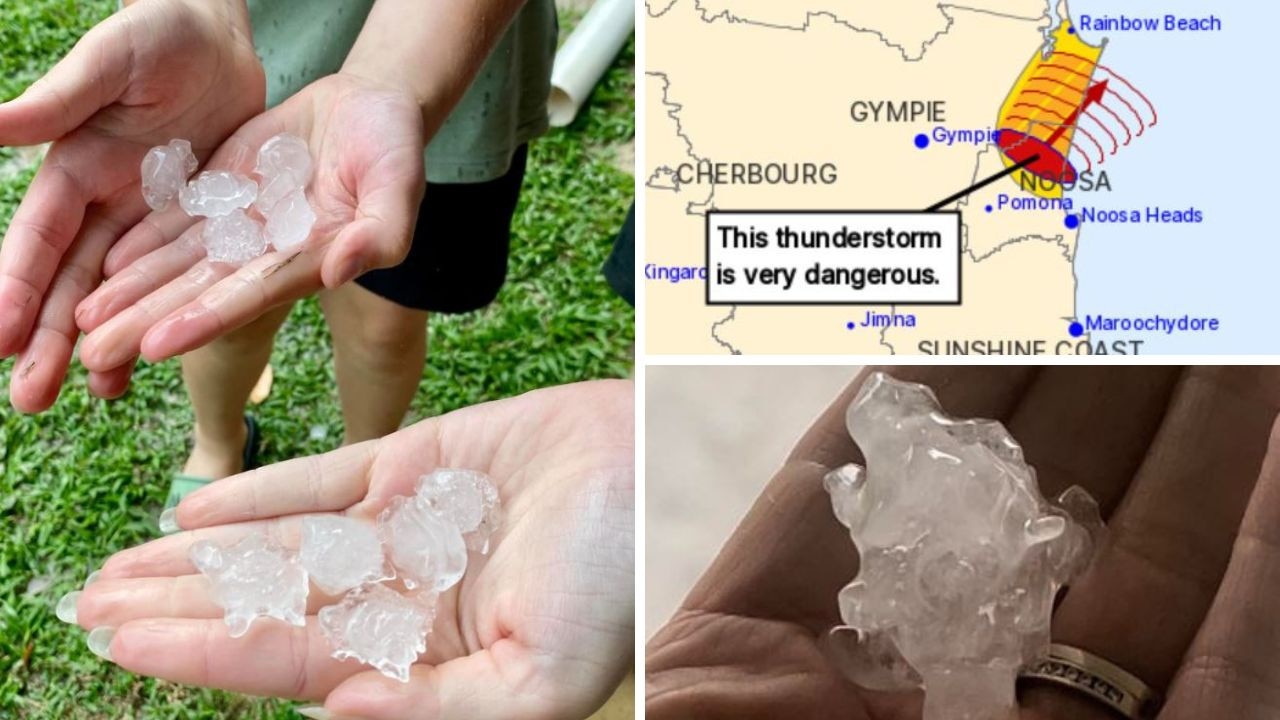 Giant hail smashes into SEQ, very dangerous storm warning active