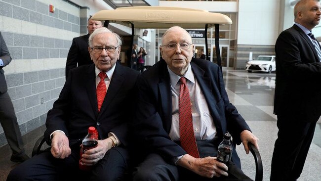 Berkshire Hathaway Chairman Warren Buffett, left, and Vice Chairman Charlie Munger at the annual shareholder gathering in Omaha in 2019. Picture: Reuters