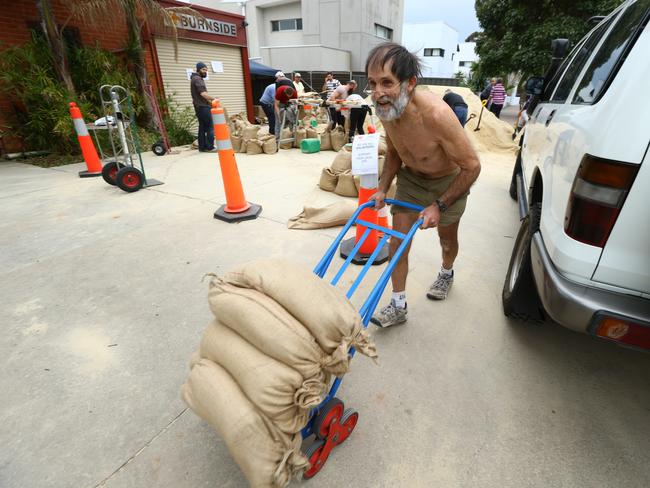 Going fast: Sandbags are in demand at the Burnside CFS station. Picture: Tait Schmaal.