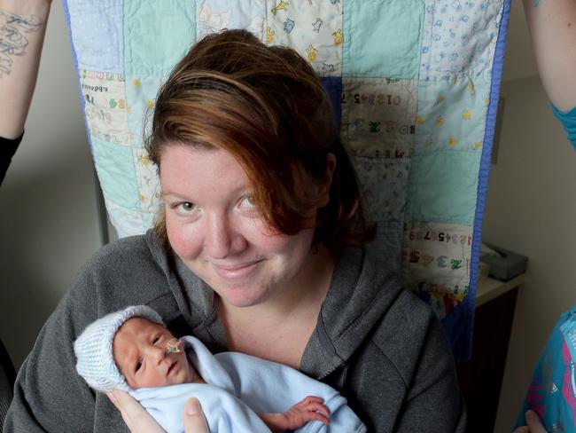 Amy Rantall with her newborn son Archie. Picture: Nicole Cleary