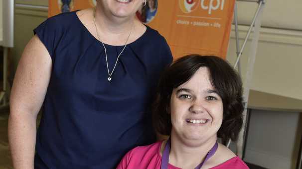 Coralee O'Rourke, Minister for Disability Services, Minister for Seniors and Minister Assisting the Premier on North Queensland (left) with Laura Scurr. Laura will get a new wheel chair through NDIS replacing one that is 20 years old. January 2017. Picture: Bev Lacey