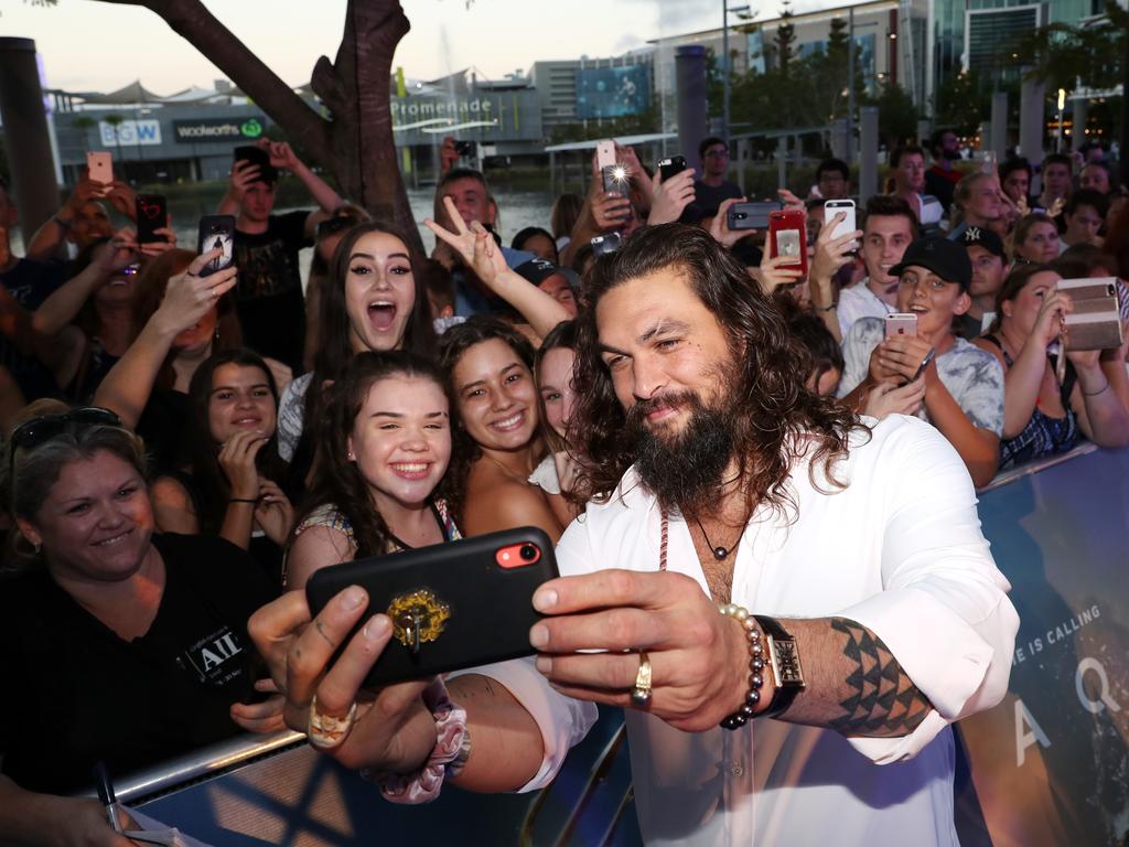 Jason Momoa at the Australian premiere of Aquaman. Picture: Nigel Hallett