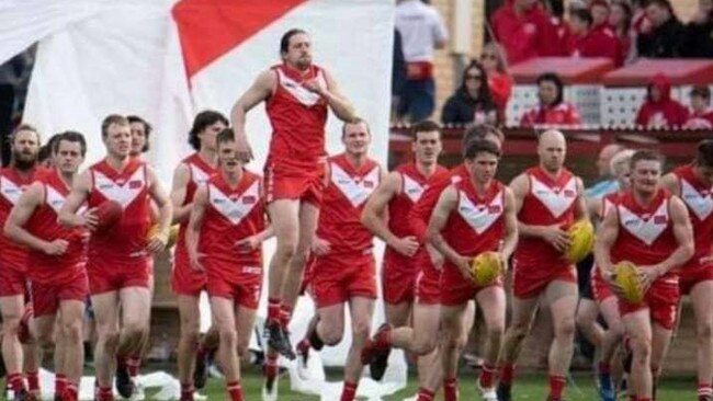 South Gambier Football Club players run out onto the ground. Picture: Supplied, Andy Davies