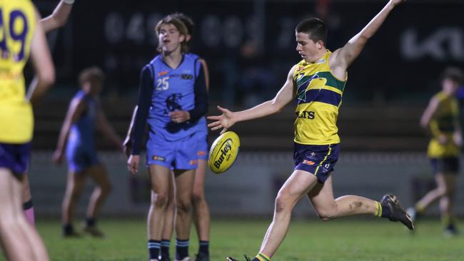 Jevan Phillipou kicks a goal for the Eagles against Sturt. Picture: Dean Martin