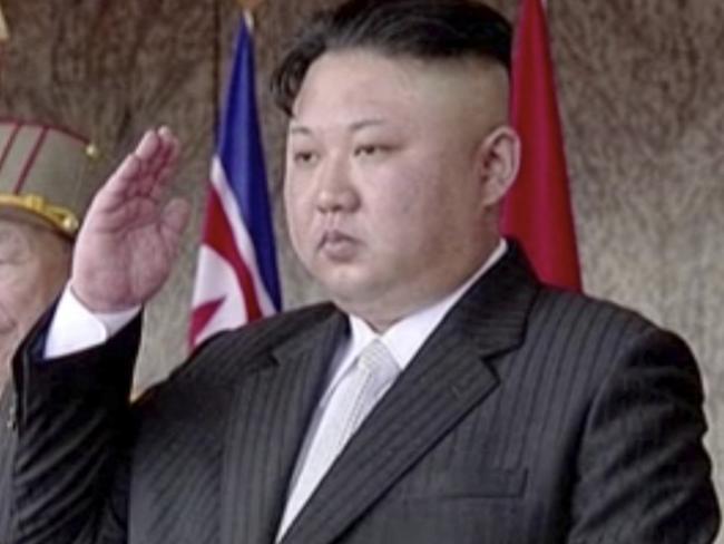 In this image made from video broadcast by North Korean broadcaster KRT, North Korea's leader Kim Jong Un salutes during a parade at Kim Il Sung Square in Pyongyang, Saturday, April 15, 2017. North Korean leader Kim Jong Un has appeared in a massive parade in the capital, Pyongyang, celebrating the birthday of his late grandfather and North Korea founder Kim Il Sung. (KRT via AP)