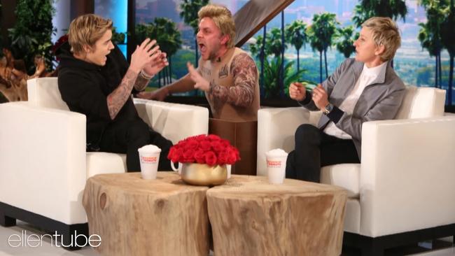 Justin Bieber was scared using the ‘scare table’. Picture: Ellentube