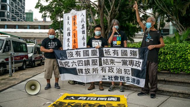 Members of a pro-democracy group Civil Human Rights Front take part in a march in Hong Kong on Thursday. Picture: Getty Images