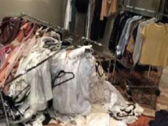 A fallen clothes rack at the pair’s Los Angeles apartment. Picture: Supplied