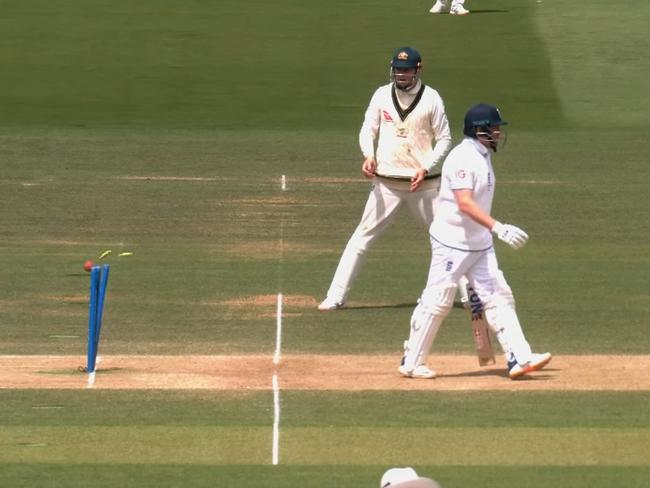 The image of Jonny Bairstow walking out of his crease has reached cricket immortality. Picture: Channel 9