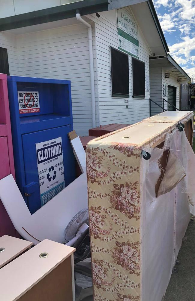 A double bed was among household junk dumped outside Labrador Scout Hall this week. Photo: Sam O'Connor