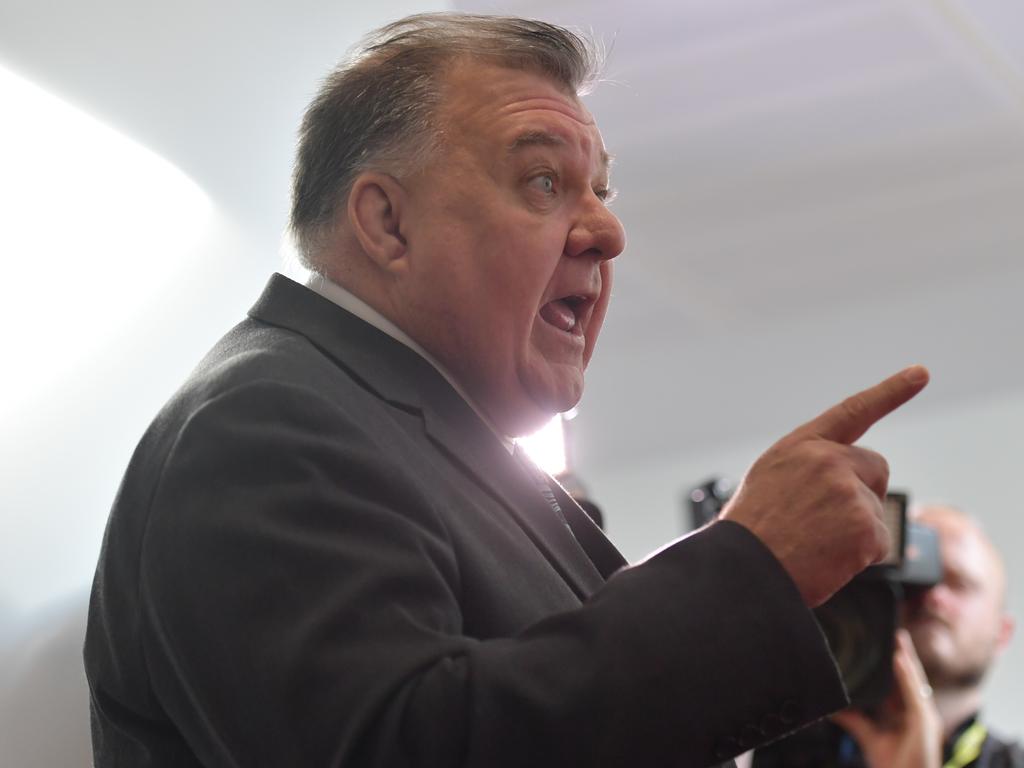 Craig Kelly during his fiery brawl with Tanya Plibersek this morning, in full view of TV cameras. Picture: Getty Images