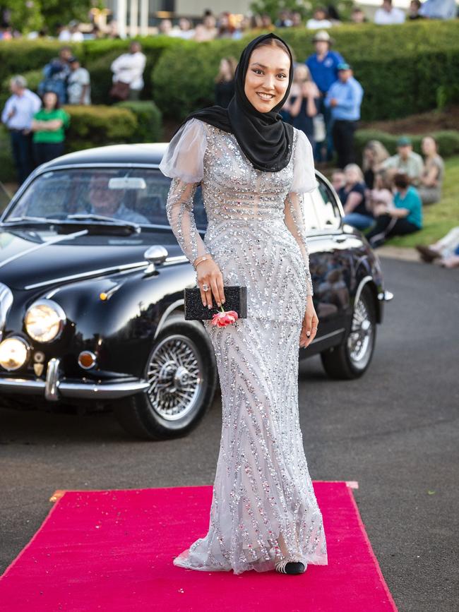 Mahdieh Ghavamjoo arrives at Harristown State High School formal at Highfields Cultural Centre, Friday, November 18, 2022. Picture: Kevin Farmer