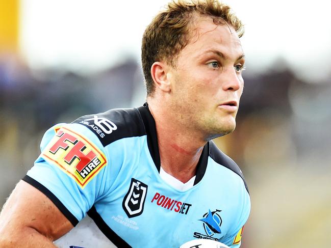 Round 3 match of the NRL Telstra Premiership between the North Queensland Cowboys v Cronulla Sharks from 1300 Smiles Stadium, Towsnville.  Sharks Matt Moylan.  Picture: Zak Simmonds