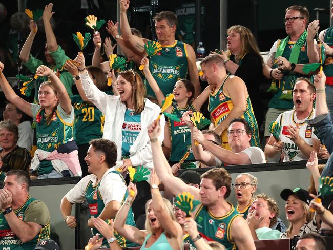 Fans rally behind the JackJumpers in game four. Photo: Kelly Defina/Getty Images.