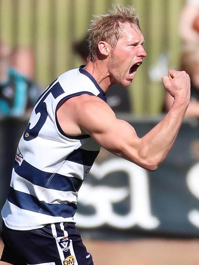 Albury’s Leigh Williams celebrates his goal in second quarter.