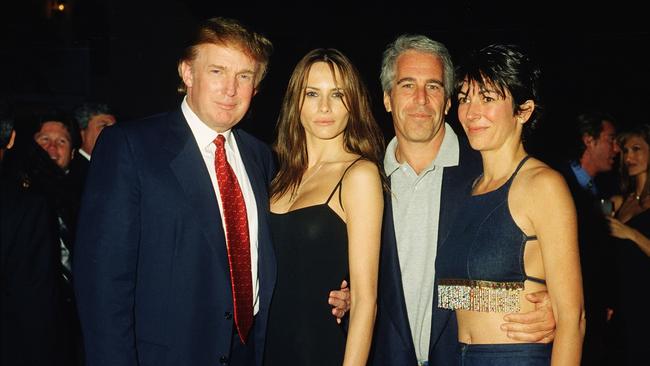 Donald Trump and his girlfriend (and future wife) Melania Knauss, Jeffrey Epstein, and Ghislaine Maxwell at the Mar-a-Lago club, Palm Beach, Florida in 2000. Picture: Davidoff Studios/Getty Images