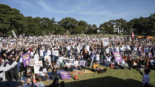 Thousands of supporters of the Come Together for Yes event in Sydney’s Prince Alfred Park on Sunday. Picture: NCA NewsWire / Monique Harmer