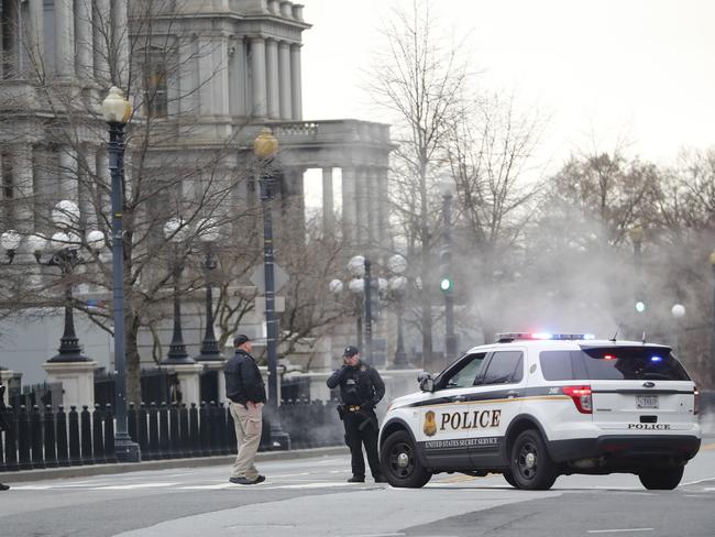 Police block 17th Street near the White House in Washington after a vehicle rammed into a security barrier. Picture: AP Photo/Pablo Martinez Monsivais