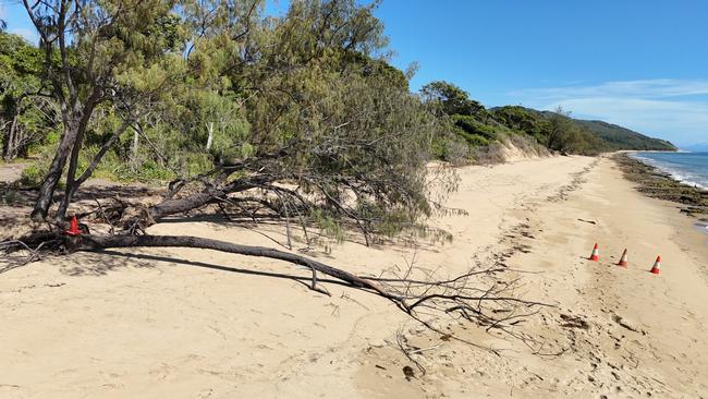 The spot on Wangetti Beach, where Ms Cordingley died in 2018, when the jury visited during the trial for a view of the scene. Picture: Brendan Radke