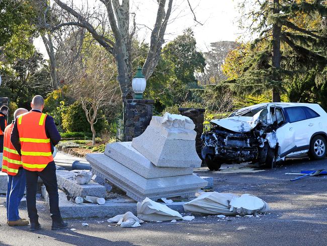 The statue was destroyed as a result of the crash. Picture: Mark Stewart