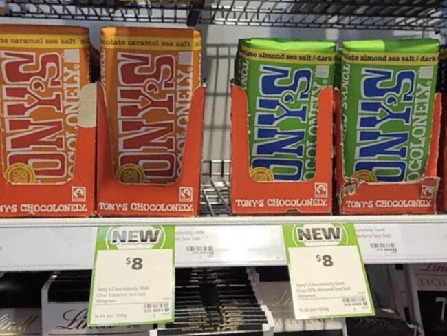 ‘World’s best’: Tony’s Chocolonely bars now in Woolworths and Coles. Picture: TikTok