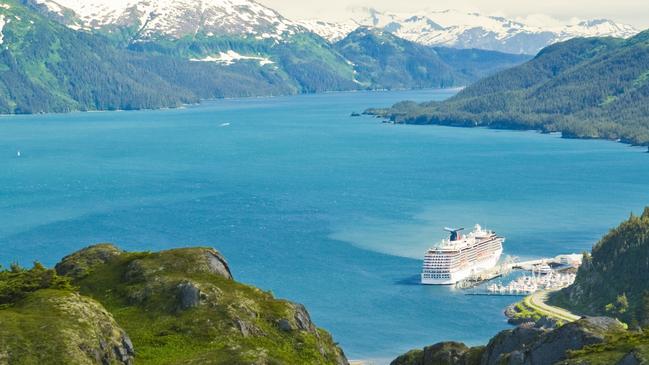 A giant wave could potentially reach the town of Whittier at the edge of Prince William Sound, bottom right. Picture: Getty Images