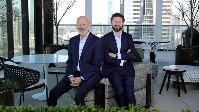 Netwealth’s Michael Heine, left, and son Matt. Picture: Stuart McEvoy