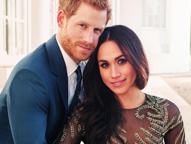 The intricate Ralph and Russo design in Prince Harry and Meghan’s engagement photos. Picture: Alexi Lubomirski.