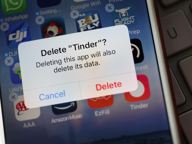 MIAMI, FL - AUGUST 14: In this photo illustration, the icon for the dating app Tinder is seen on the screen of an iPhone on August 14, 2018 in Miami, Florida. The co-founders of Tinder and eight other former and current executives of the dating app are suing the service's current owners for at least $2 billion. (Photo illustration by Joe Raedle/Getty Images) == FOR NEWSPAPERS, INTERNET, TELCOS & TELEVISION USE ONLY ==