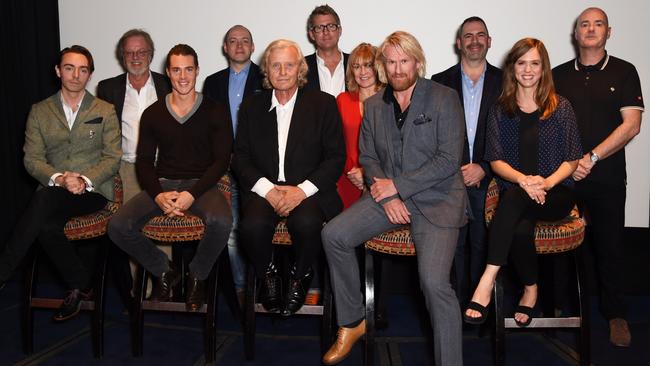 The cast kingdom ... Bernard Cornwell (back row, left) with the stars of The Last Kingdom.